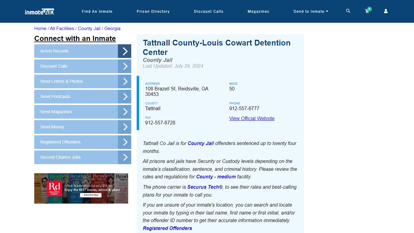 Tattnall County-Louis Cowart Detention Center - Inmate Locator