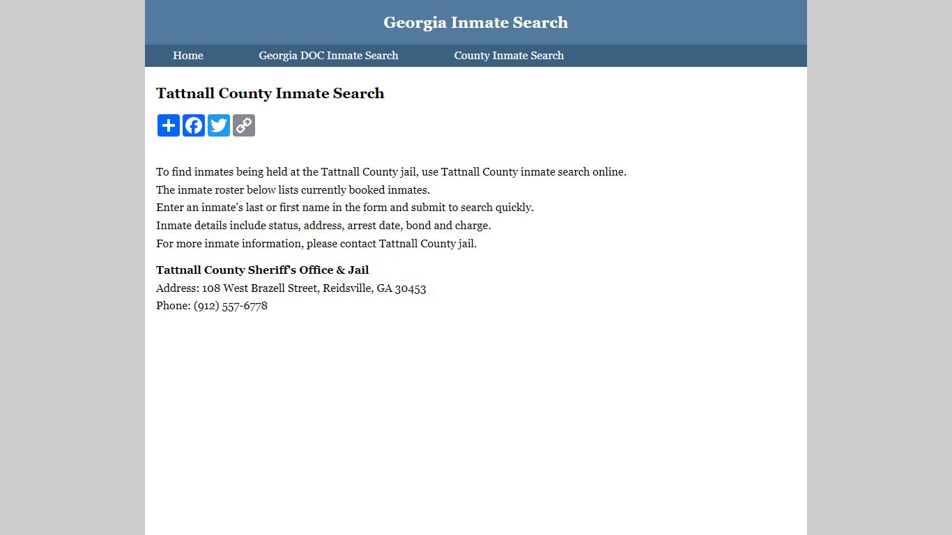 Tattnall County Inmate Search